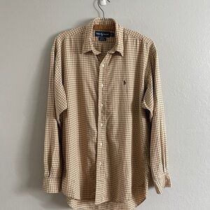 Ralph Lauren Men's Tan Plaid Button Down Shirt Check Pattern Men’s Size S